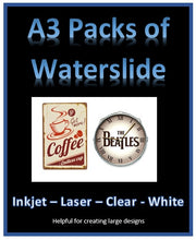 A3 Water Slide Decal Paper A3 - INKJET - LASER - CLEAR - WHITE - DRY RUB  + A3 Acrylic Blanks