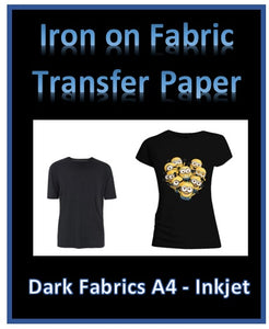 5 x A4 IRON ON T-SHIRT TRANSFER PAPER FOR DARK FABRIC - FOR INKJET