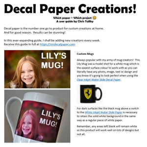 Decal Paper Bundle Pack - Print on any Surface 3 Types A4 + Customer Creations PDF