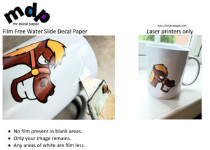 Film Free Laser Printer Water Slide Decal Paper - Clear A4