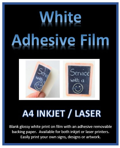 White Adhesive Film - Print your own white sticker film signs or artwork A4 - Inkjet - Laser